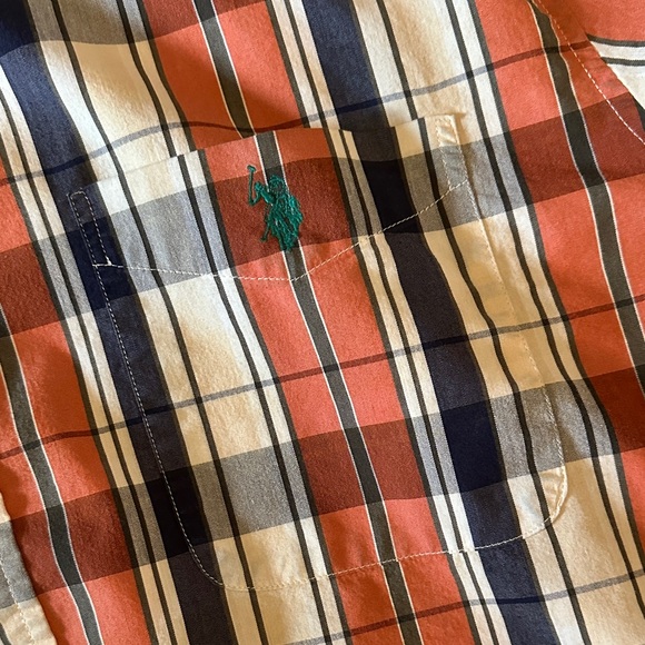 U.S. Polo Assn. Men's Plaid Shirt - Rust, Blue, Cream. Button Up Long Sleeve - Picture 6 of 6